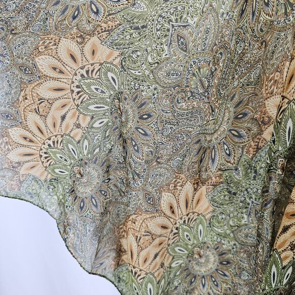 Womens OS Vest Wrap Cover Green Sheer Sleeveless Paisley Floral Light Layer - Picture 12 of 13